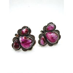 Pink Dahlia Quarter Cluster Earrings | Sterling Silver .925 | Hespera